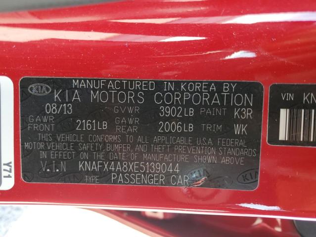 KNAFX4A8XE5139044 - 2014 KIA FORTE EX RED photo 12