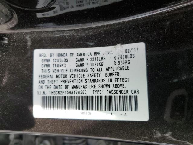 1HGCR2F35HA178560 - 2017 HONDA ACCORD LX BLACK photo 12