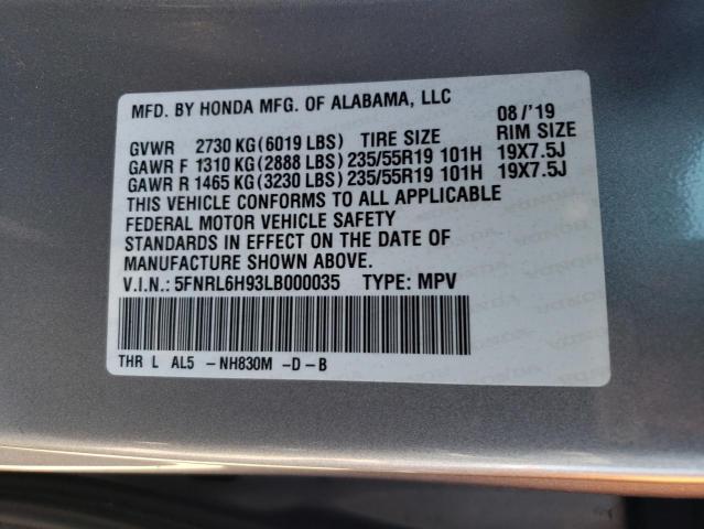 5FNRL6H93LB000035 - 2020 HONDA ODYSSEY ELITE SILVER photo 13