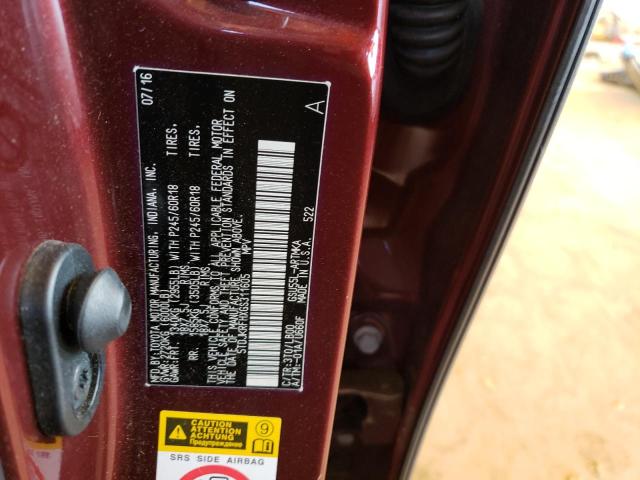 5TDJKRFHXGS311605 - 2016 TOYOTA HIGHLANDER XLE BURGUNDY photo 13
