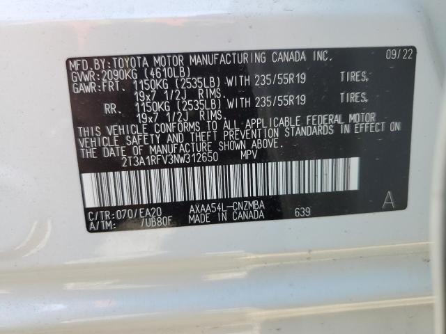 2T3A1RFV3NW312650 - 2022 TOYOTA RAV4 XLE PREMIUM WHITE photo 14