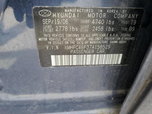 KMHFC46F37A158529 - 2007 HYUNDAI AZERA SE BLUE photo 12