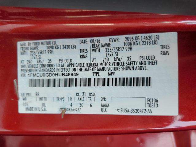 1FMCU0GD0HUB48949 - 2017 FORD ESCAPE SE RED photo 14