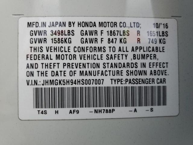 JHMGK5H94HS007007 - 2017 HONDA FIT EX WHITE photo 12