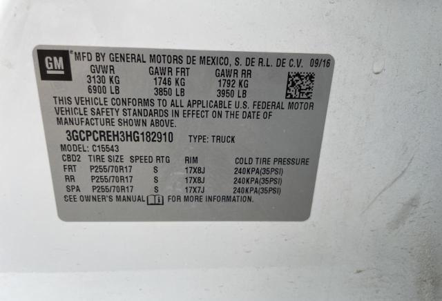 3GCPCREH3HG182910 - 2017 CHEVROLET SILVERADO C1500 LT WHITE photo 10