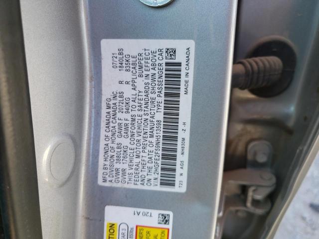 2HGFE2F59NH513598 - 2022 HONDA CIVIC SPORT 灰色 照片 13