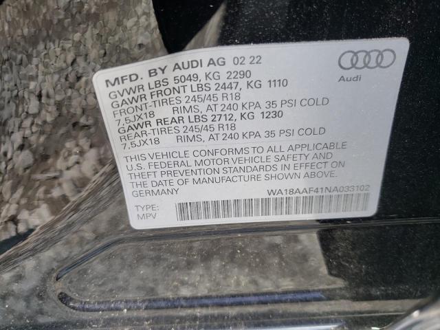 WA18AAF41NA033102 - 2022 AUDI A4 ALLROAD PREMIUM PLUS BLACK photo 10