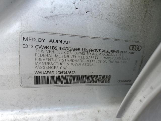 WAUAFAFL1DN042578 - 2013 AUDI A4 PREMIUM SILVER photo 12