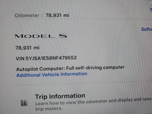 5YJSA1E58NF479552 - 2022 TESLA MODEL S BLACK photo 9