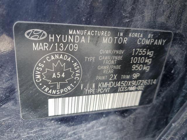 KMHDU45DX9U726314 - 2009 HYUNDAI ELANTRA GLS BLUE photo 12