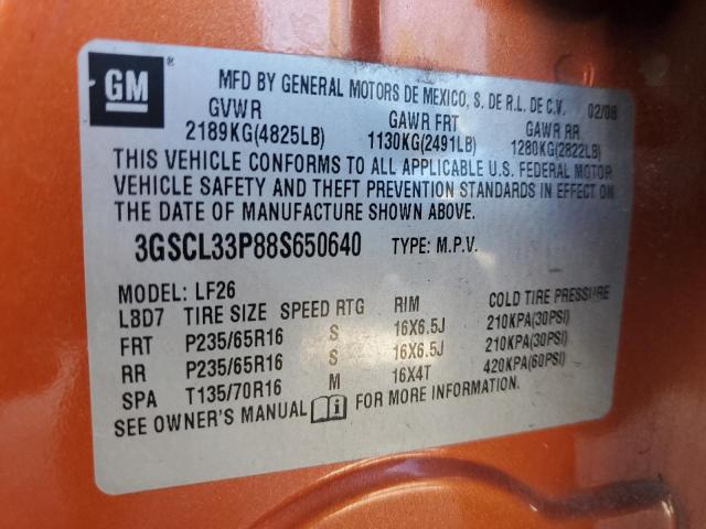 3GSCL33P88S650640 - 2008 SATURN VUE XE ORANGE photo 12