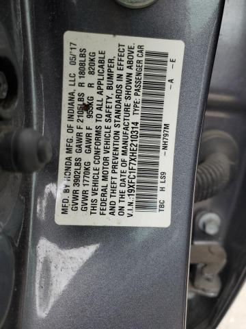 19XFC1F7XHE210314 - 2017 HONDA CIVIC EXL Grafit foto 12
