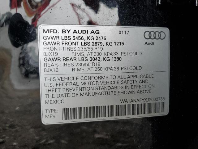 WA1ANAFYXJ2002735 - 2018 AUDI Q5 PREMIUM BLACK photo 13