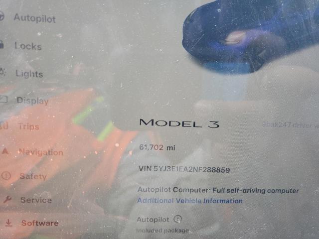 5YJ3E1EA2NF288859 - 2022 TESLA MODEL 3 BLUE photo 9