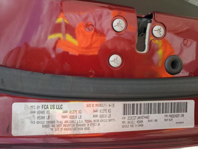 2C3CDZFJ0KH574462 - 2019 DODGE CHALLENGER R/T SCAT PACK BURGUNDY photo 12