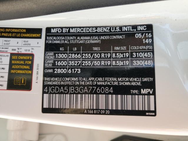 4JGDA5JB3GA776084 - 2016 MERCEDES-BENZ GLE 350 WHITE photo 12