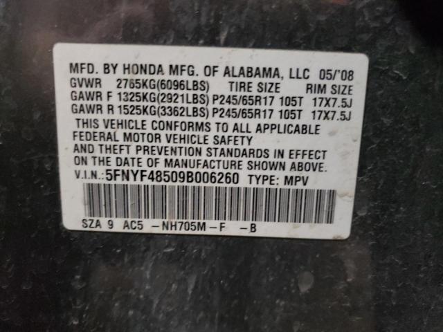 5FNYF48509B006260 - 2009 HONDA PILOT EXL CHARCOAL photo 12