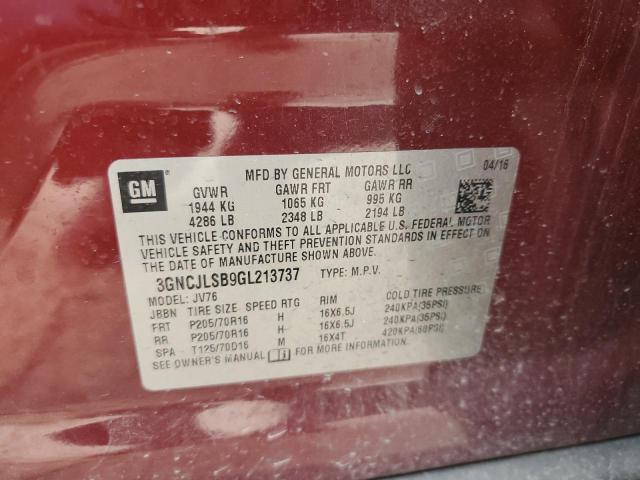 3GNCJLSB9GL213737 - 2016 CHEVROLET TRAX 1LT RED photo 12