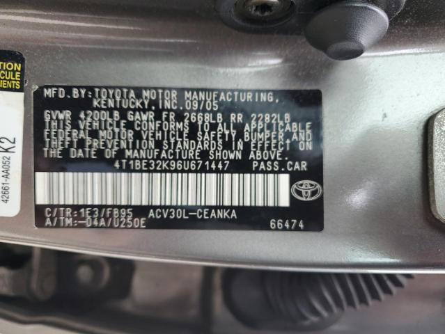 4T1BE32K96U671447 - 2006 TOYOTA CAMRY LE GRAY photo 12