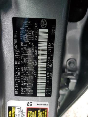 4T1T11AK9RU906018 - 2024 TOYOTA CAMRY SE NIGHT SHADE SILVER photo 12