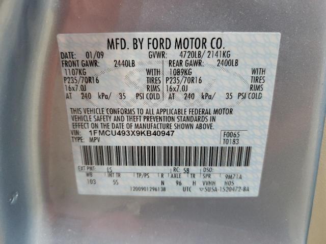 1FMCU493X9KB40947 - 2009 FORD ESCAPE HYBRID BLUE photo 12