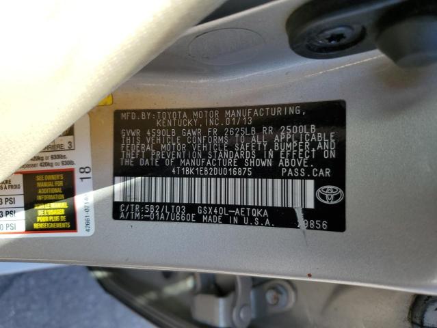 4T1BK1EB2DU016875 - 2013 TOYOTA AVALON BASE 银色 照片 12