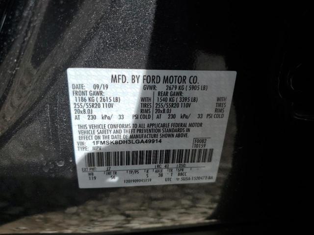 1FMSK8DH3LGA49914 - 2020 FORD EXPLORER XLT BLACK photo 13