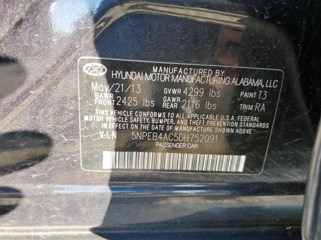 5NPEB4AC5DH752091 - 2013 HYUNDAI SONATA GLS BLACK photo 12