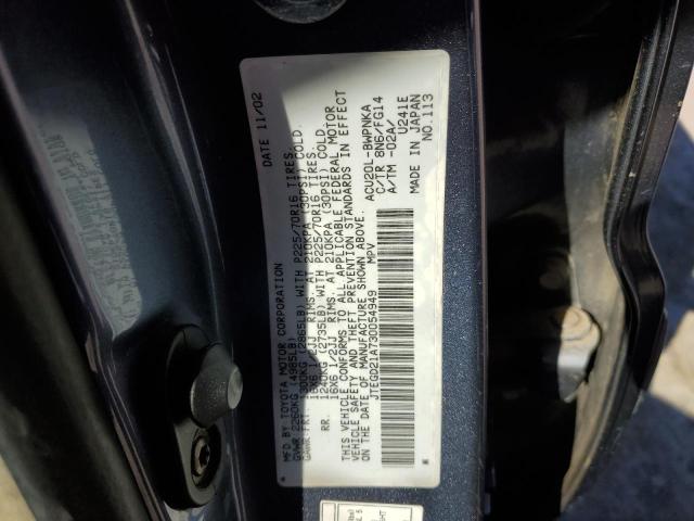 JTEGD21A730054949 - 2003 TOYOTA HIGHLANDER BLUE photo 12