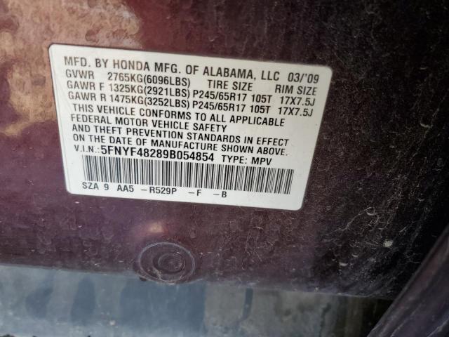 5FNYF48289B054854 - 2009 HONDA PILOT LX MAROON photo 13