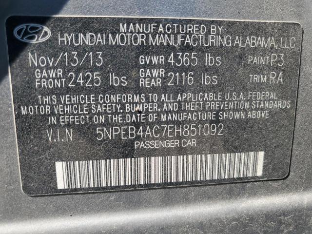 5NPEB4AC7EH851092 - 2014 HYUNDAI SONATA GLS GRAY photo 12