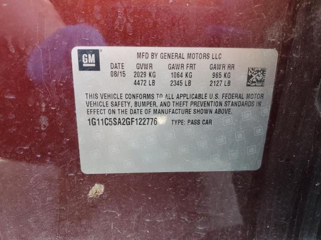 1G11C5SA2GF122776 - 2016 CHEVROLET MALIBU LIM LT 勃艮第红 照片 12