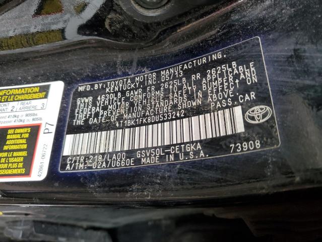 4T1BK1FK8DU533242 - 2013 TOYOTA CAMRY SE BLACK photo 13