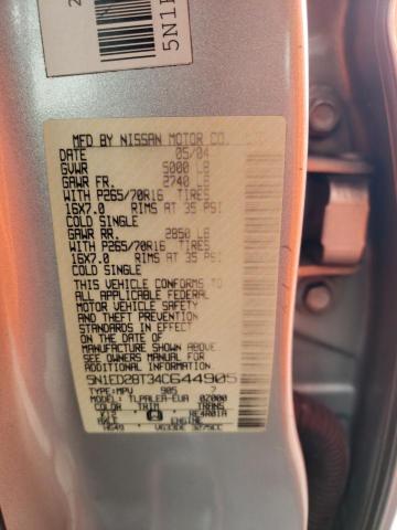 5N1ED28T34C644905 - 2004 NISSAN XTERRA XE SILVER photo 12