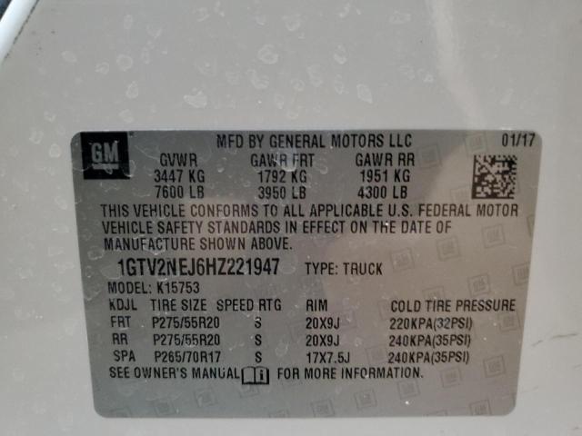 1GTV2NEJ6HZ221947 - 2017 GMC SIERRA K1500 SLT WHITE photo 13