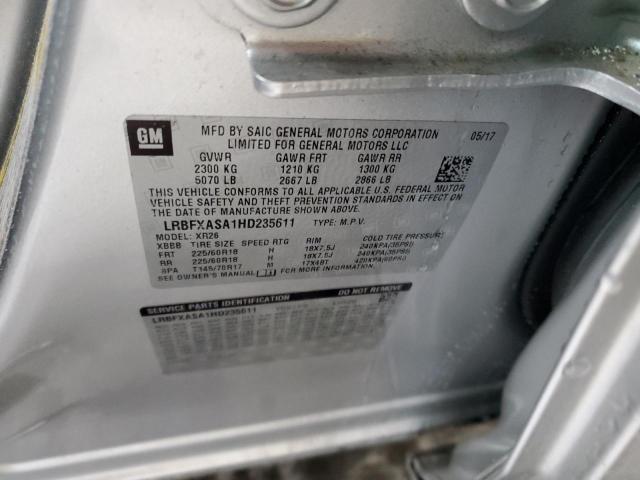 LRBFXASA1HD235611 - 2017 BUICK ENVISION PREFERRED SILVER photo 12