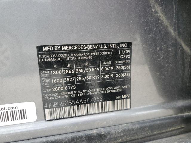 4JGBB5GB5AA567352 - 2010 MERCEDES-BENZ ML 350 GRAY photo 13