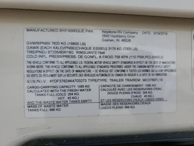 4YDF37624K4703273 - 2019 KEYSTONE MONTANA 双色 照片 10