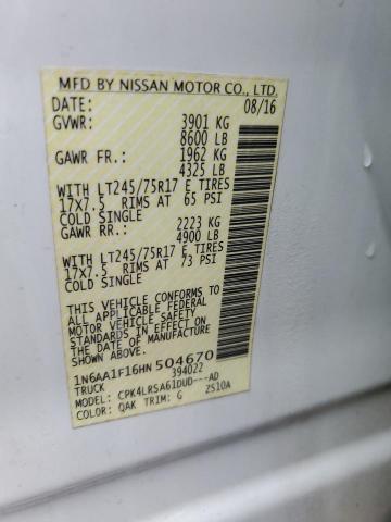 1N6AA1F16HN504670 - 2017 NISSAN TITAN XD S WHITE photo 12