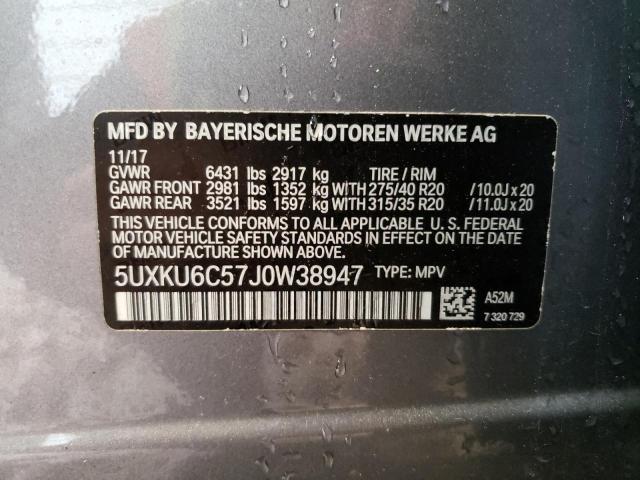 5UXKU6C57J0W38947 - 2018 BMW X6 XDRIVE50I GRAY photo 12