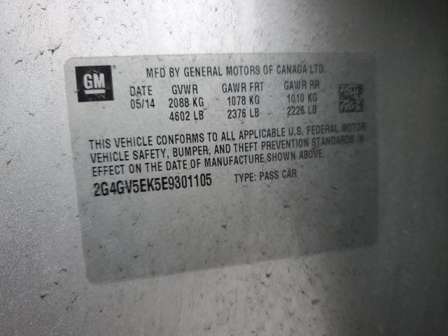 2G4GV5EK5E9301105 - 2014 BUICK REGAL SILVER photo 12