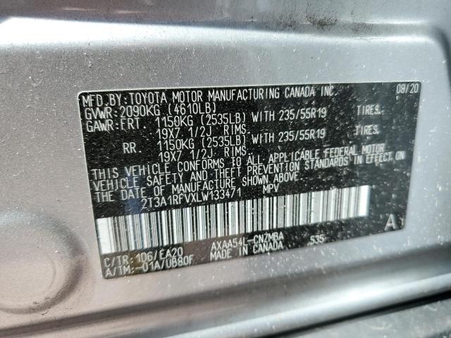 2T3A1RFVXLW133471 - 2020 TOYOTA RAV4 XLE PREMIUM SILVER photo 13