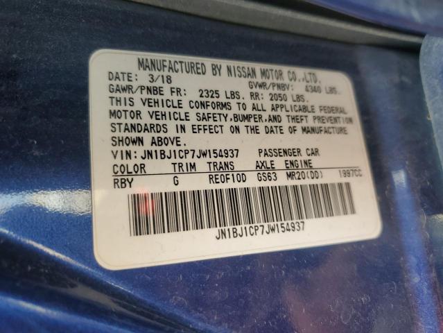 JN1BJ1CP7JW154937 - 2018 NISSAN ROGUE S BLUE photo 12