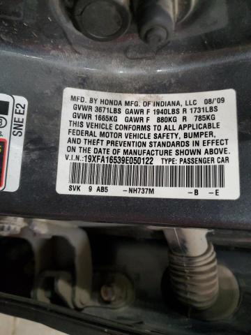 19XFA16539E050122 - 2009 HONDA CIVIC LX GRAY photo 12