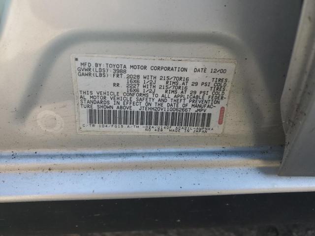 JTEHH20V110062667 - 2001 TOYOTA RAV4 SILVER photo 12