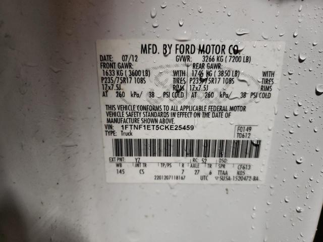 1FTNF1ET5CKE25459 - 2012 FORD F150 WHITE photo 12