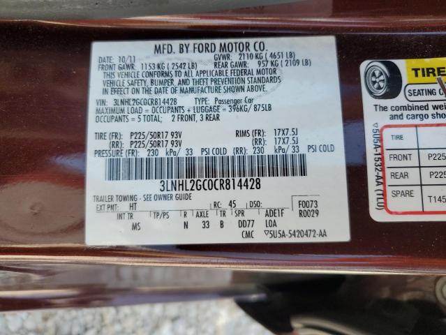 3LNHL2GC0CR814428 - 2012 LINCOLN MKZ BURGUNDY photo 12