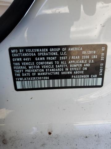 1VWLA7A32KC001094 - 2019 VOLKSWAGEN PASSAT WOLFSBURG WHITE photo 12