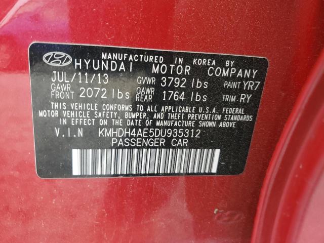 KMHDH4AE5DU935312 - 2013 HYUNDAI ELANTRA GLS RED photo 12