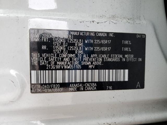 2T3G1RFV1KW051105 - 2019 TOYOTA RAV4 LE WHITE photo 12